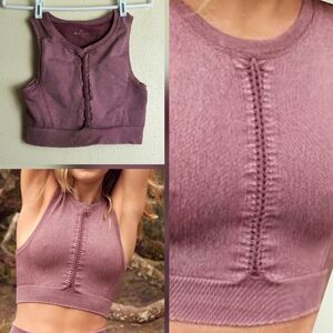 Aerie Mauve Sports Bra Seamless Macrame Longline Size L|G|G